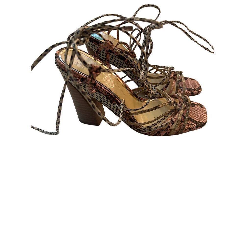 JESSICA SIMPSON MILAYE STRAPPY LACE UP HEEL SANDALS - Picture 2 of 5